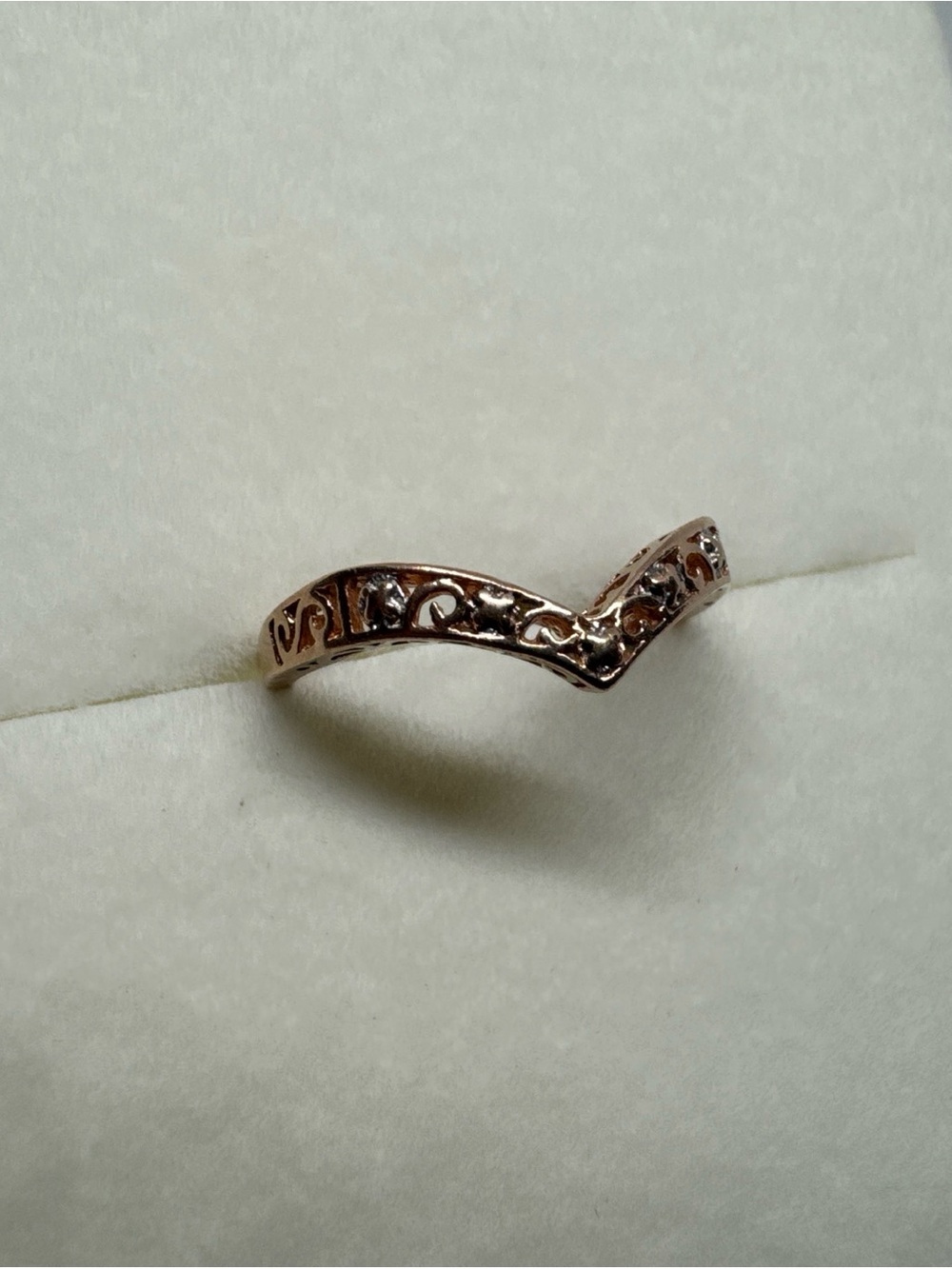 10k Rose Gold Stacking Chevron Wishbone Filigree Open Work Ring S 6.75